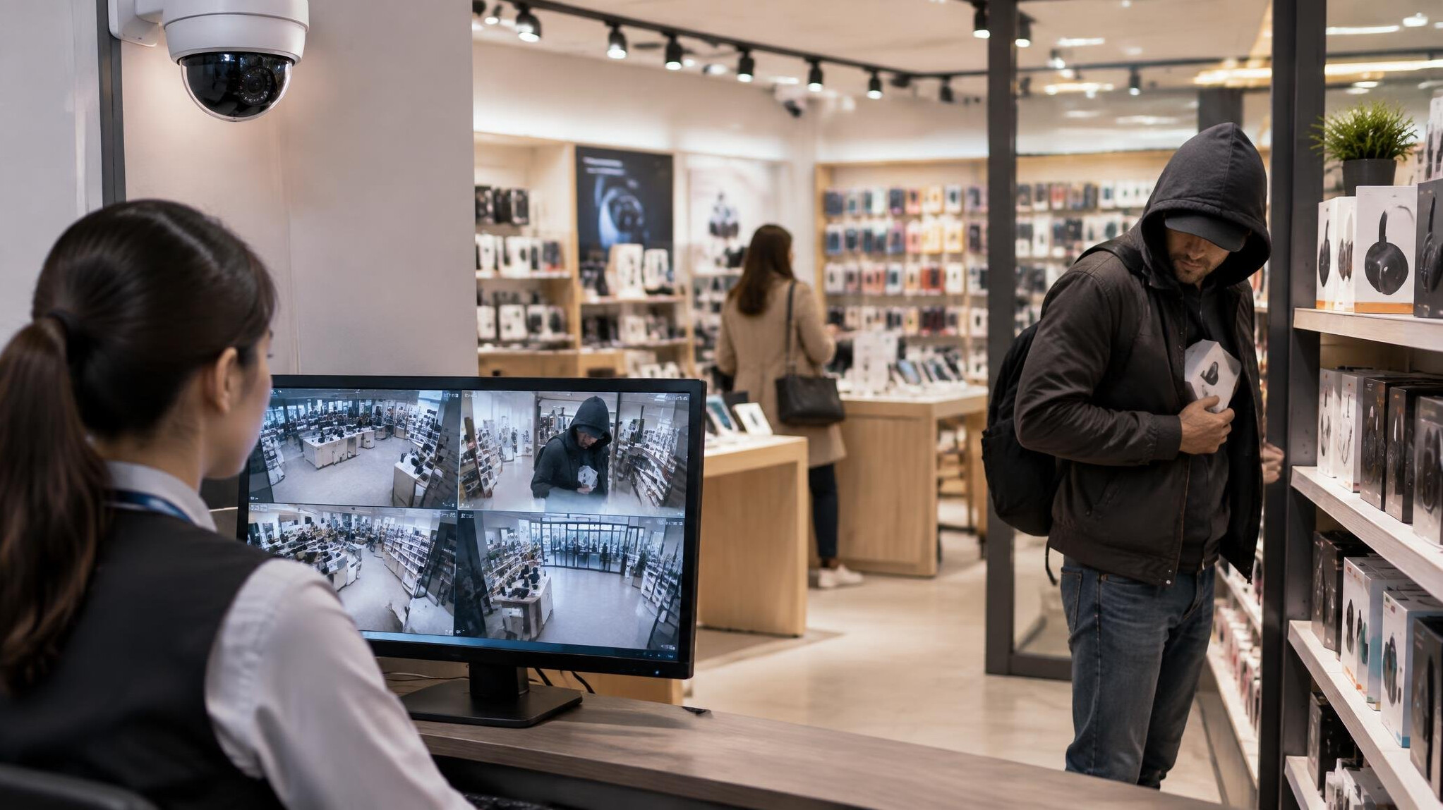 retail store interior with cameras